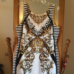 Gold, white & black design dress